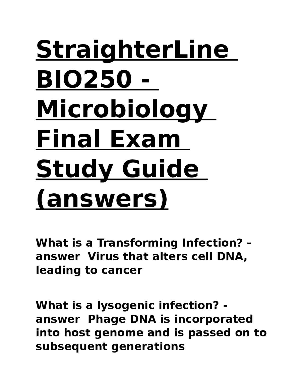 straighterline microbiology 250 final exam answers