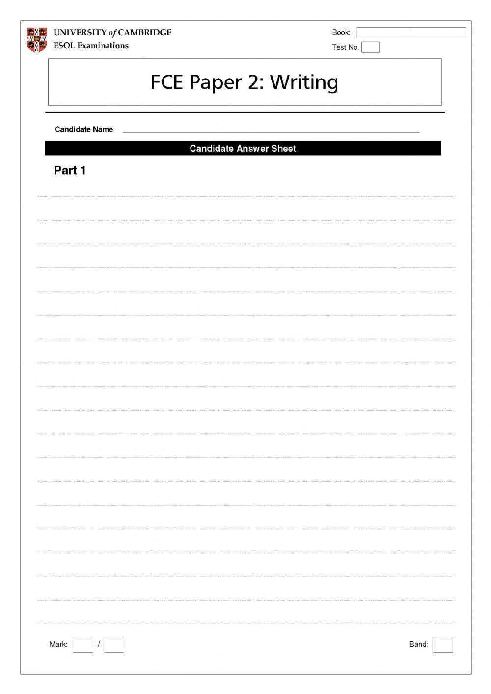 cambridge exam answer sheet