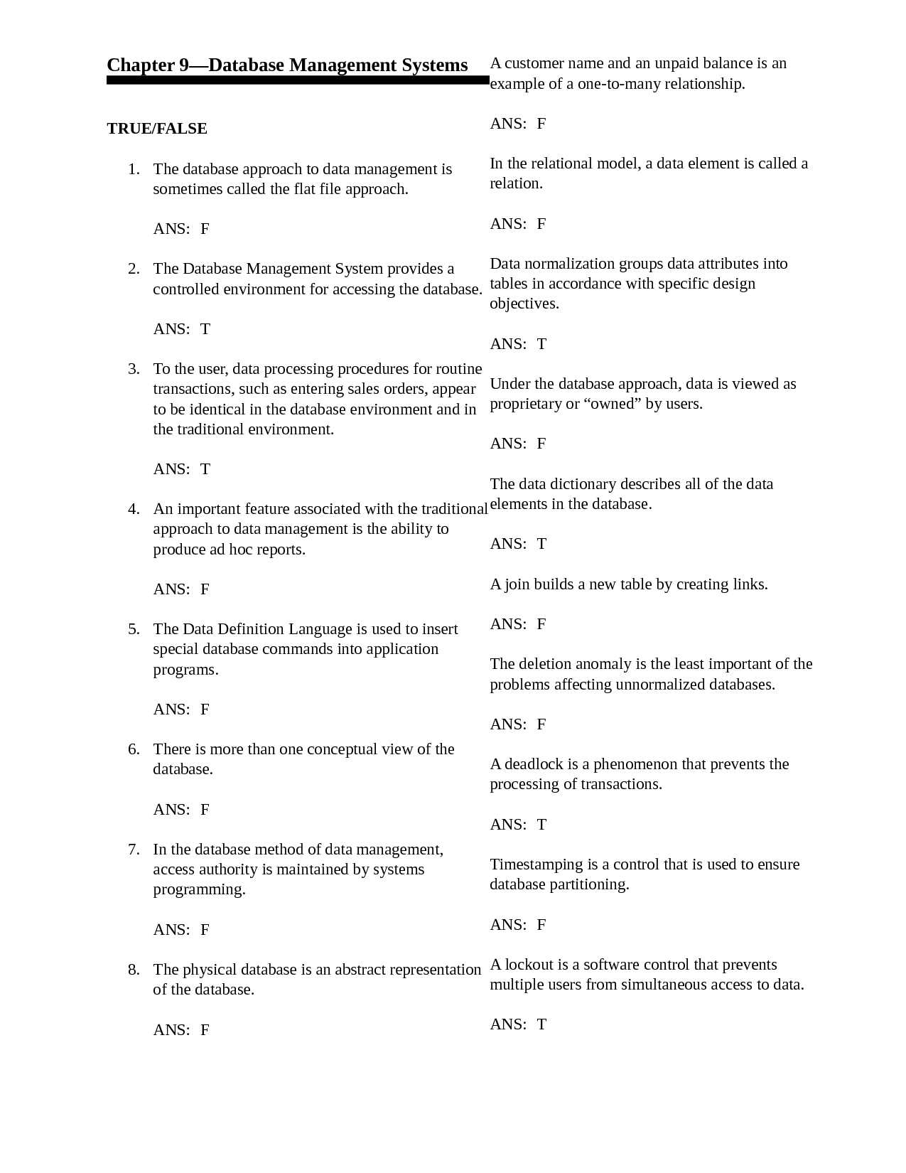 database management system exam questions and answers