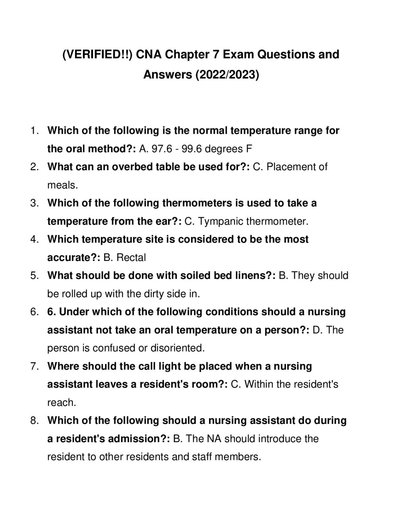 cna chapter 3 exam answers