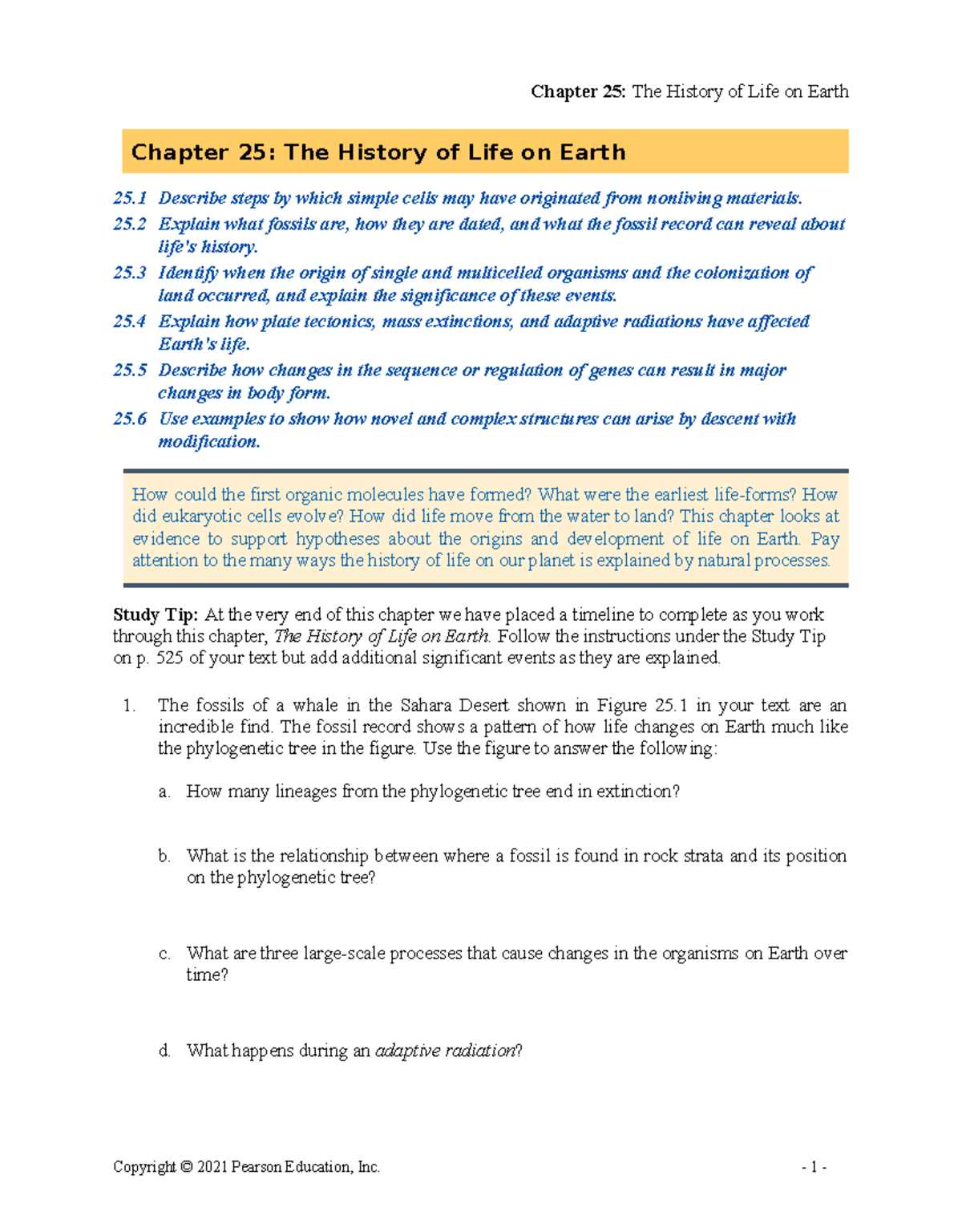 chapter 25 the history of life on earth reading guide answer key