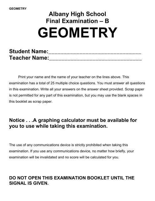 geometry b cumulative exam answers