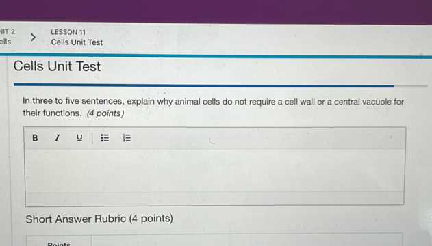 cell unit exam answers