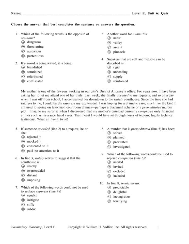 vocabulary workshop level e unit 3 answer key