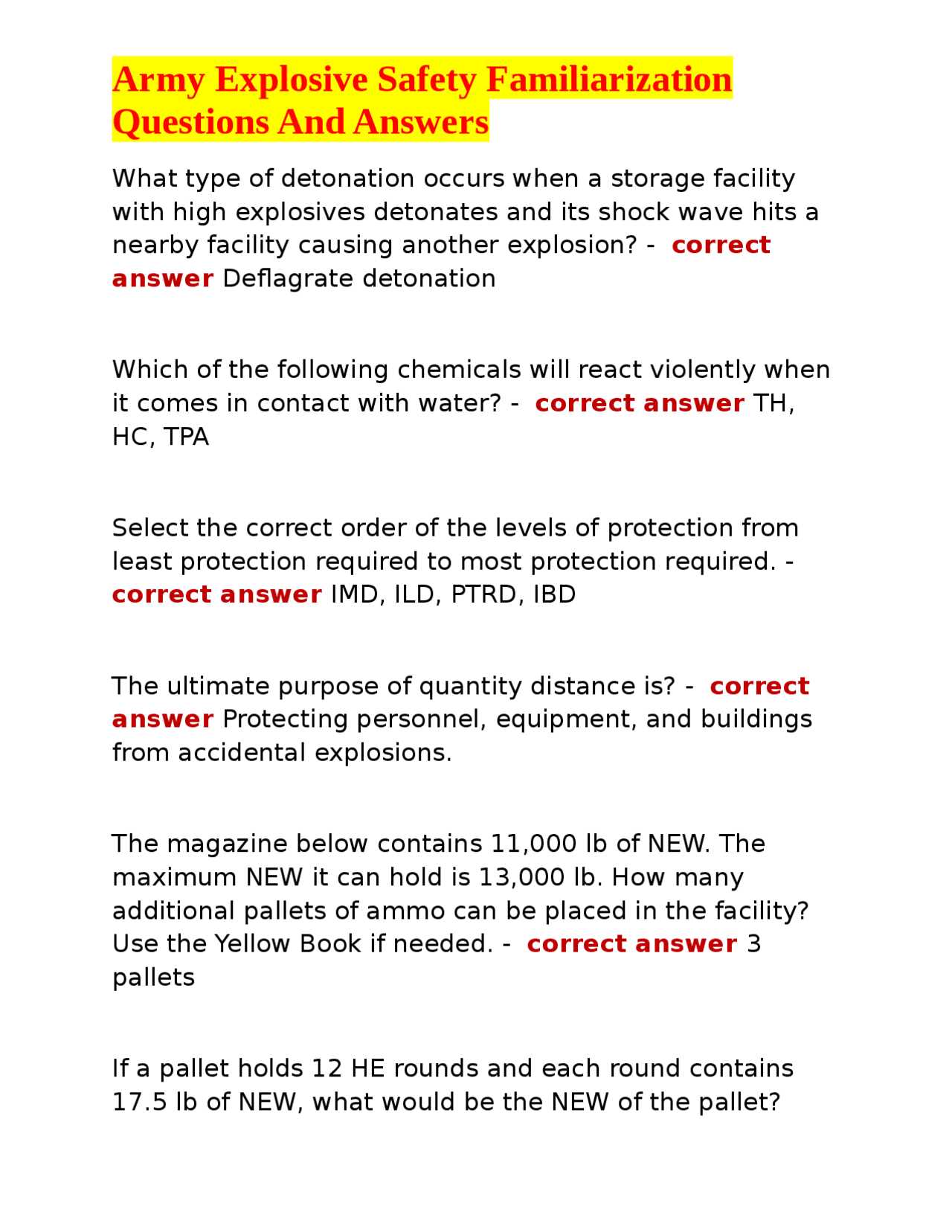 us army explosives safety familiarization exam answers