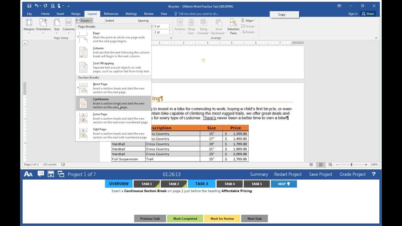 gmetrix word 2016 core practice exam 1 testing answers