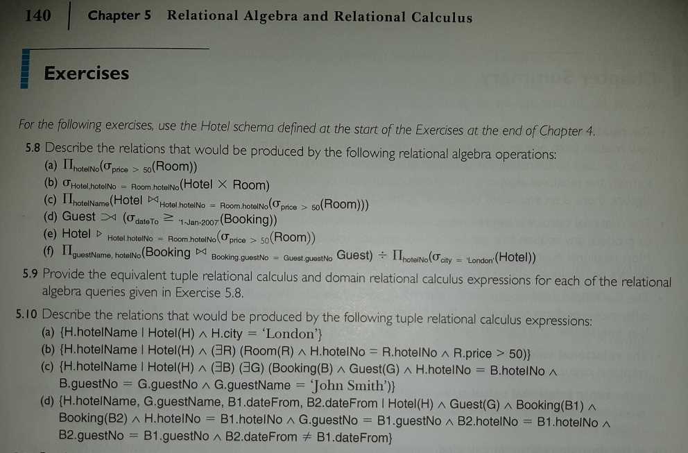 relational algebra exam questions and answers