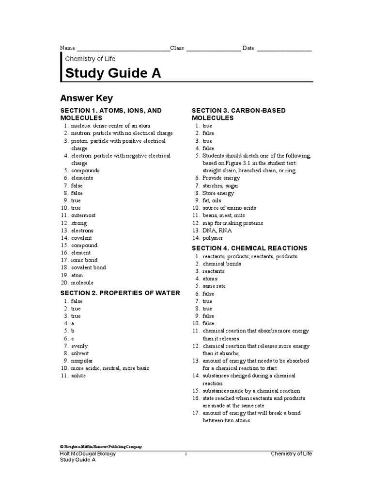 biology chapter 2 the chemistry of life test answers