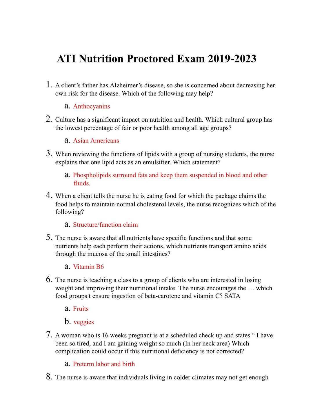 ati nutrition proctored exam answers