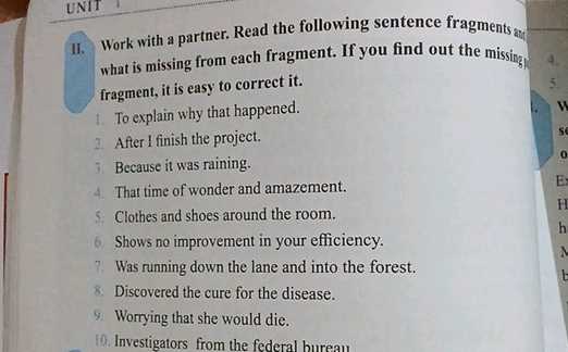 identifying sentence fragments answers