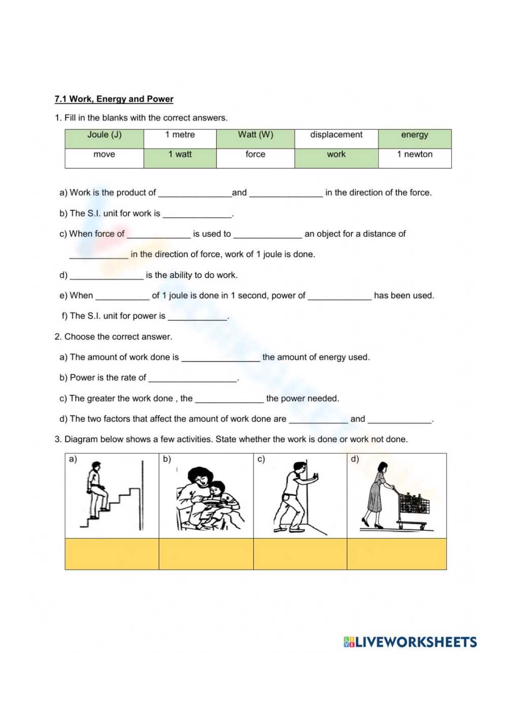 work energy calculations the physics classroom answers