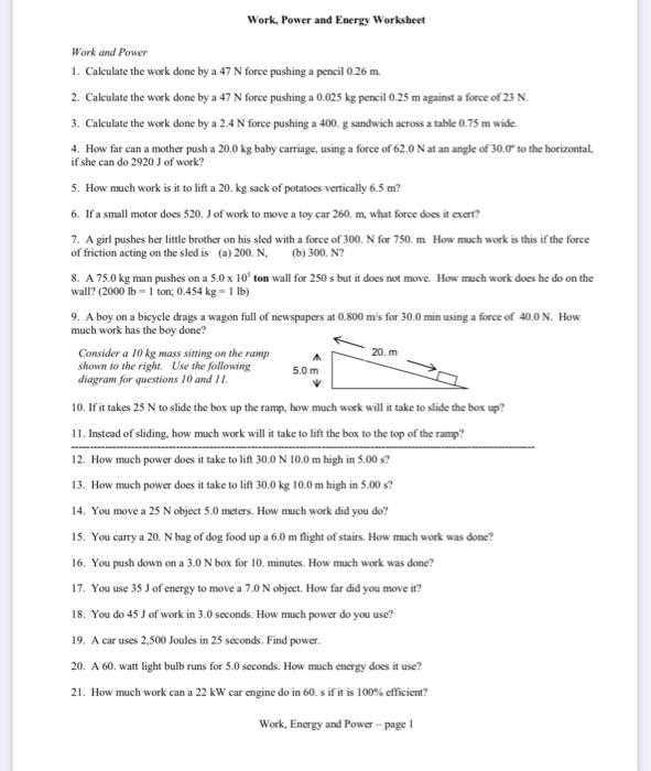 work energy calculations the physics classroom answers