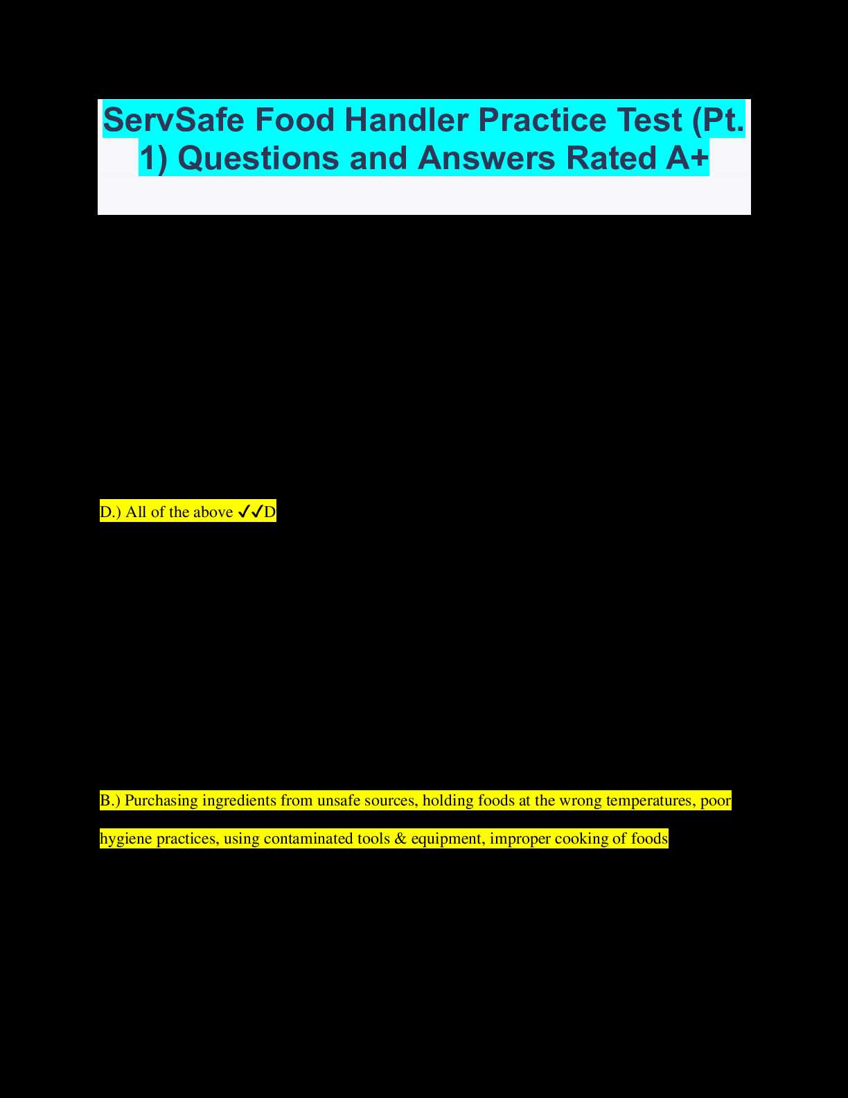 answers to servsafe food handler test