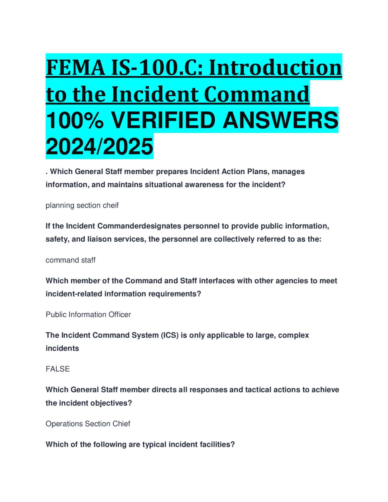 fema ics 200 c final exam answers