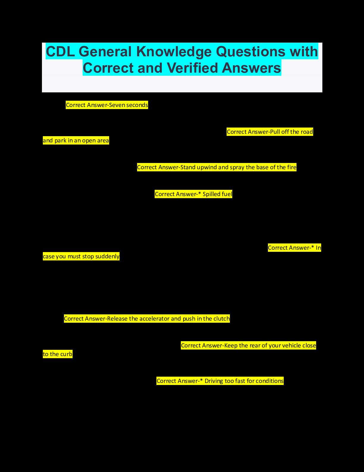 cdl general knowledge test questions and answers free