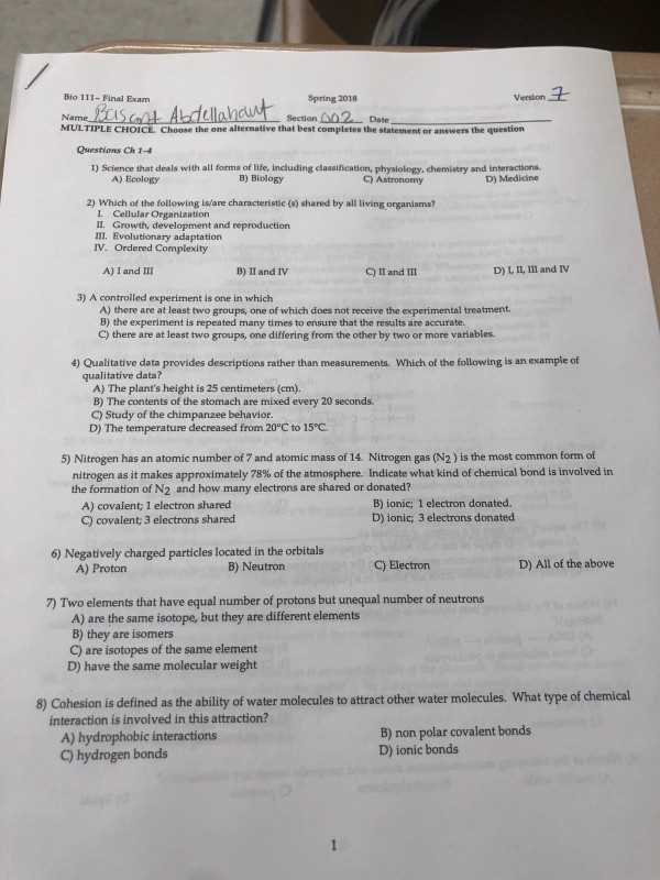 biology final exam questions and answers