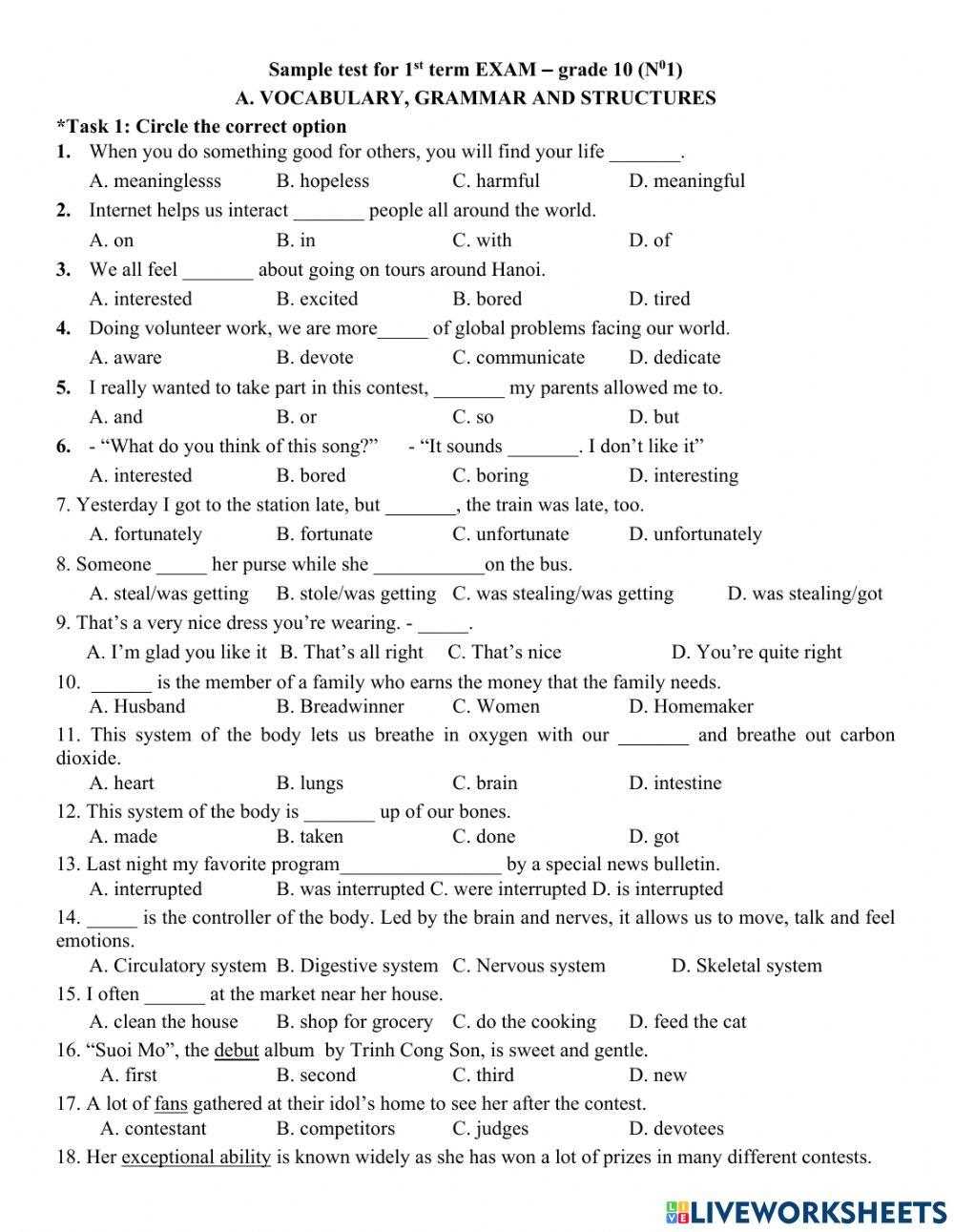 english 10 final exam answers