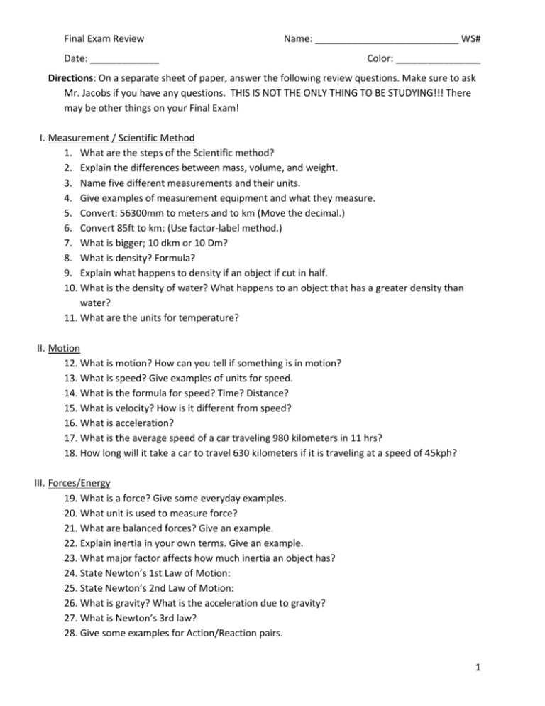 physical science chemistry study guide final exam