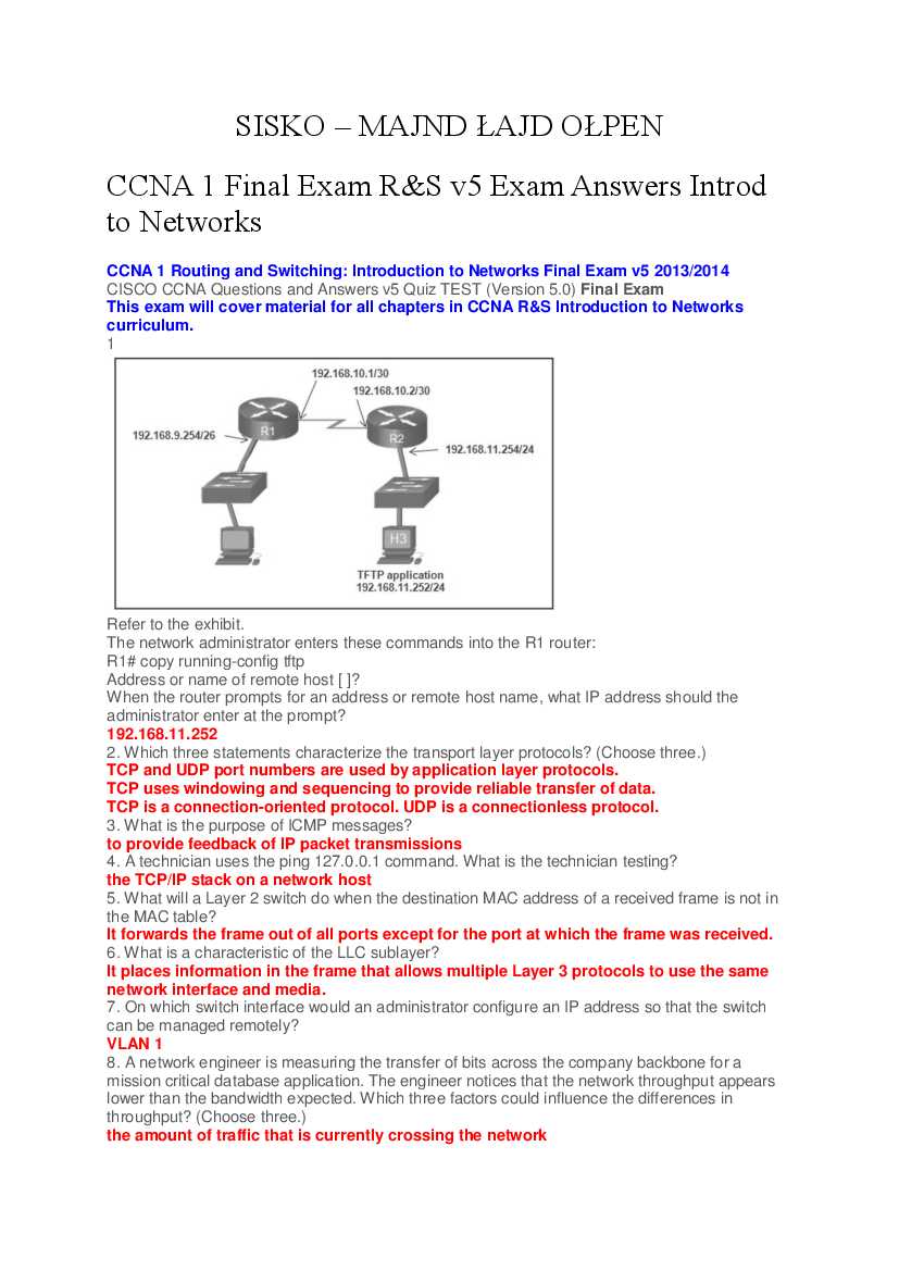 introduction to networks final exam answers