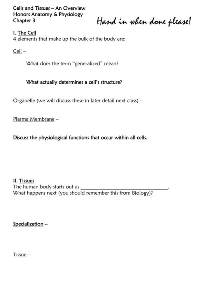 anatomy and physiology chapter 3 cells and tissues answer key