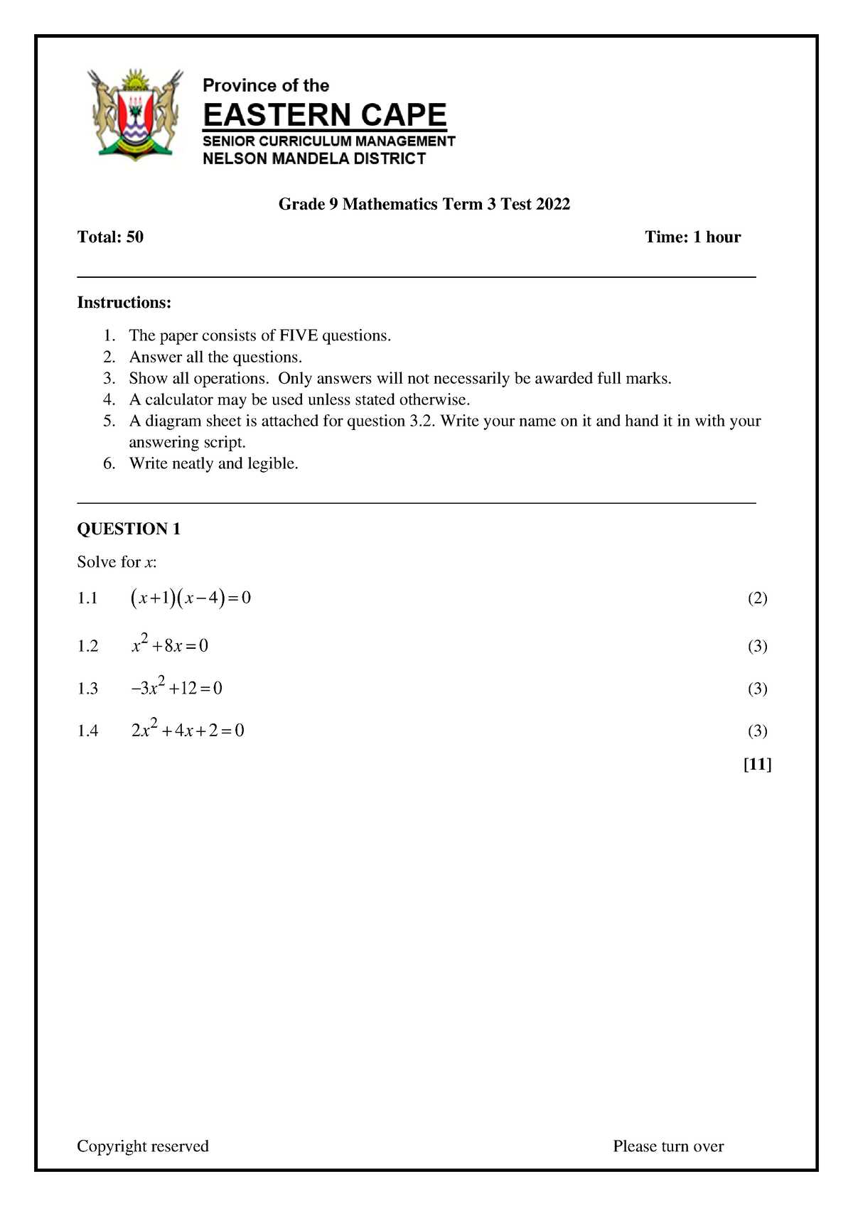 year 9 entrance exam papers with answers