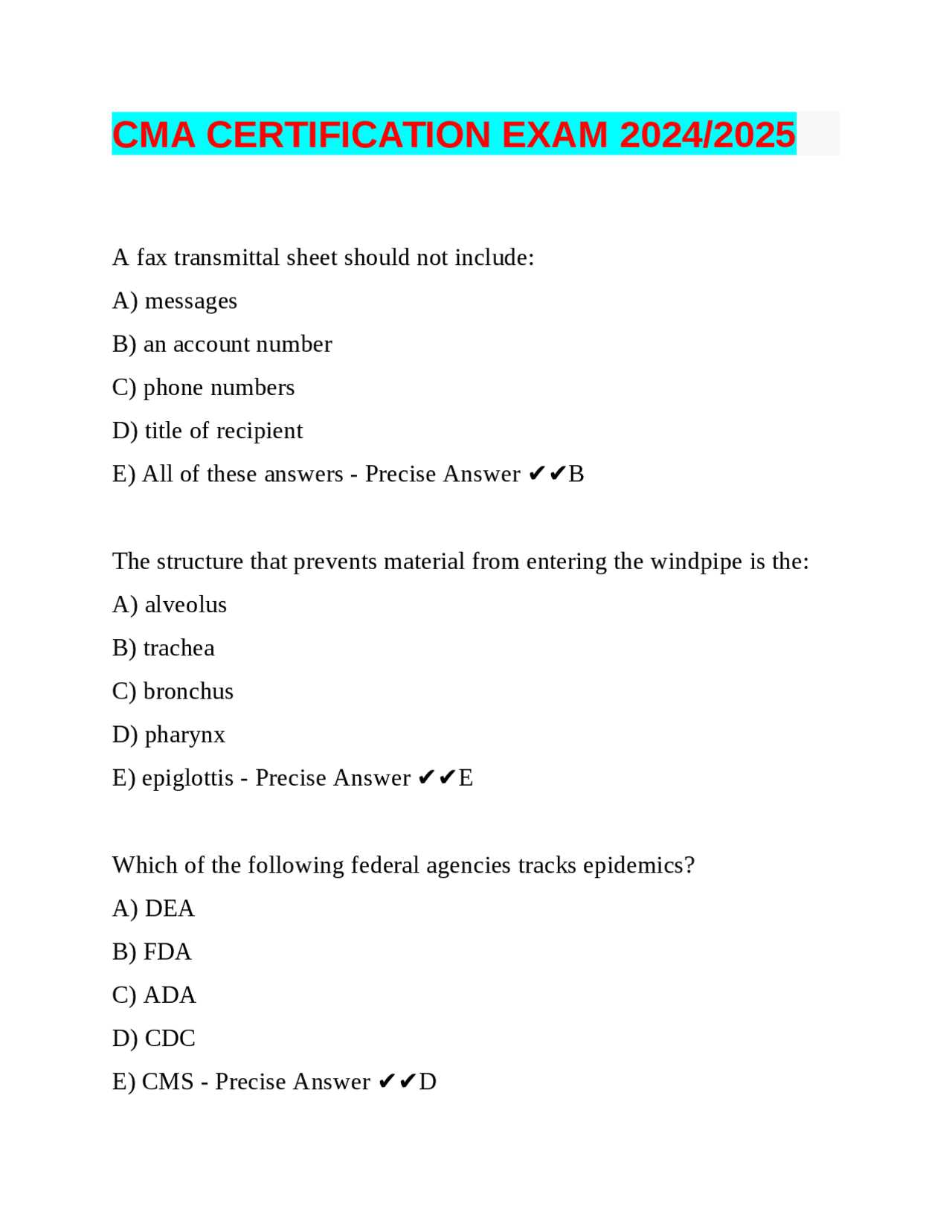 cms exam 2025 answer key