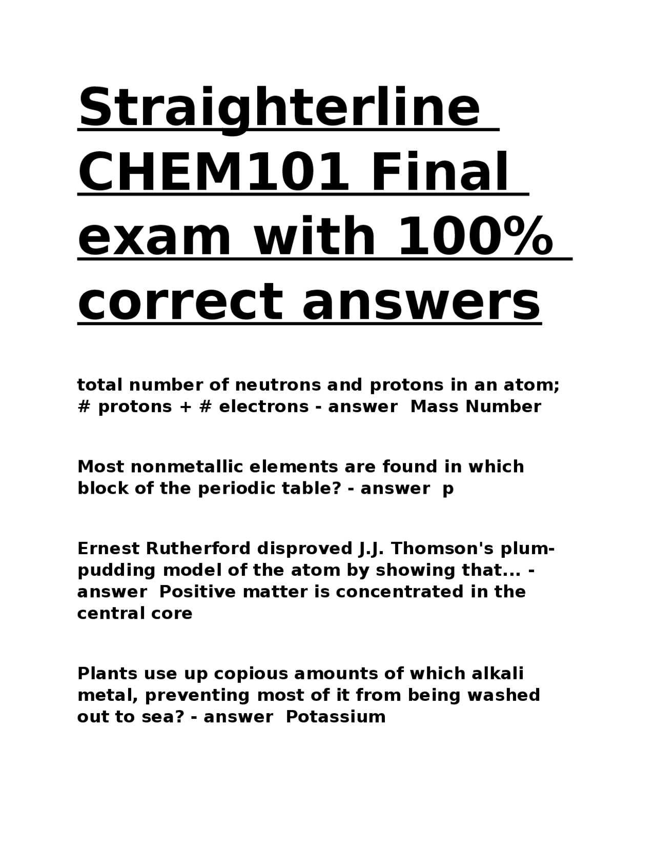 straighterline chemistry final exam answers