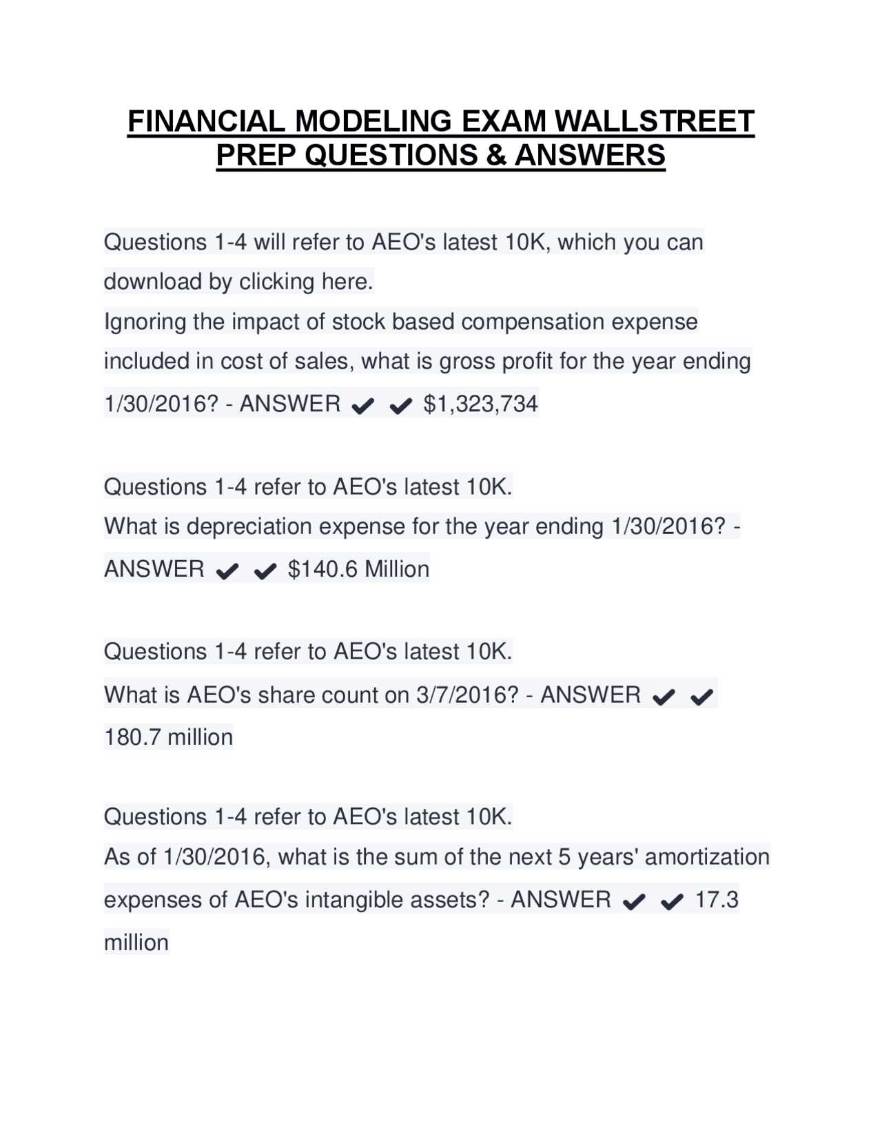 wall street prep lbo modeling exam answers