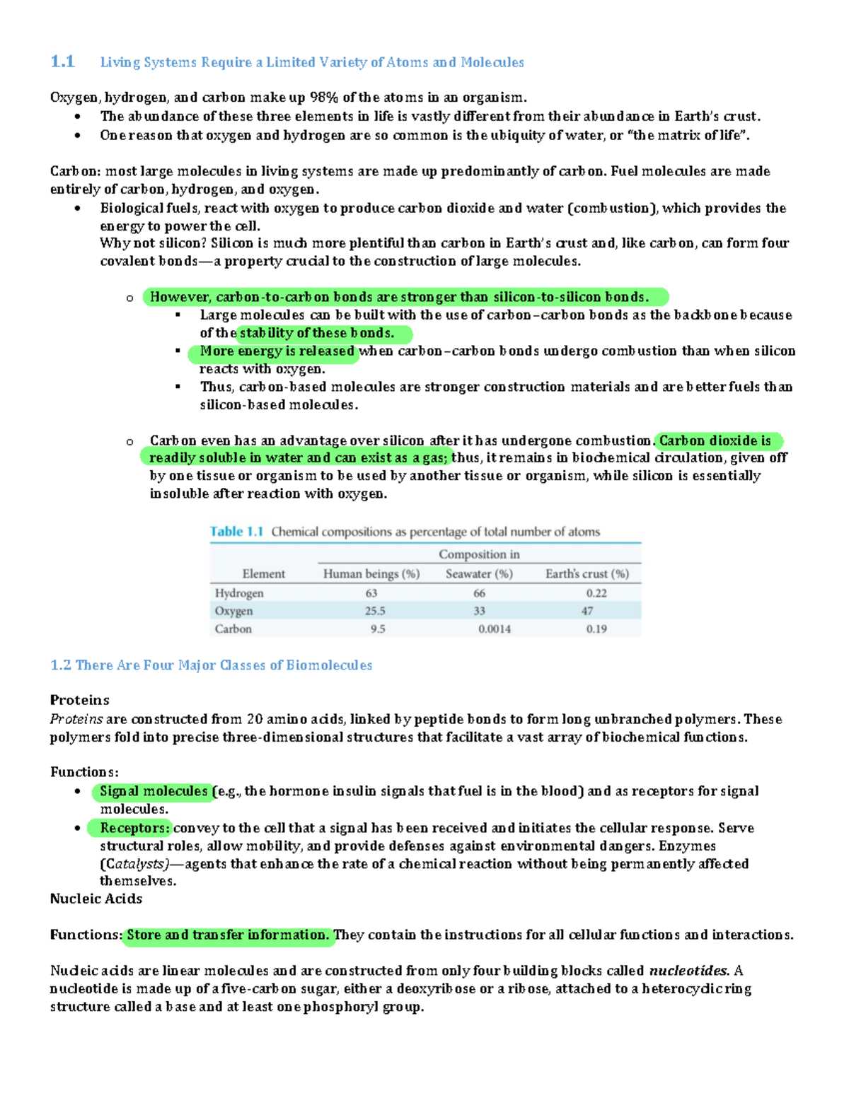 topic 1 biochemistry and the molecules of life answers