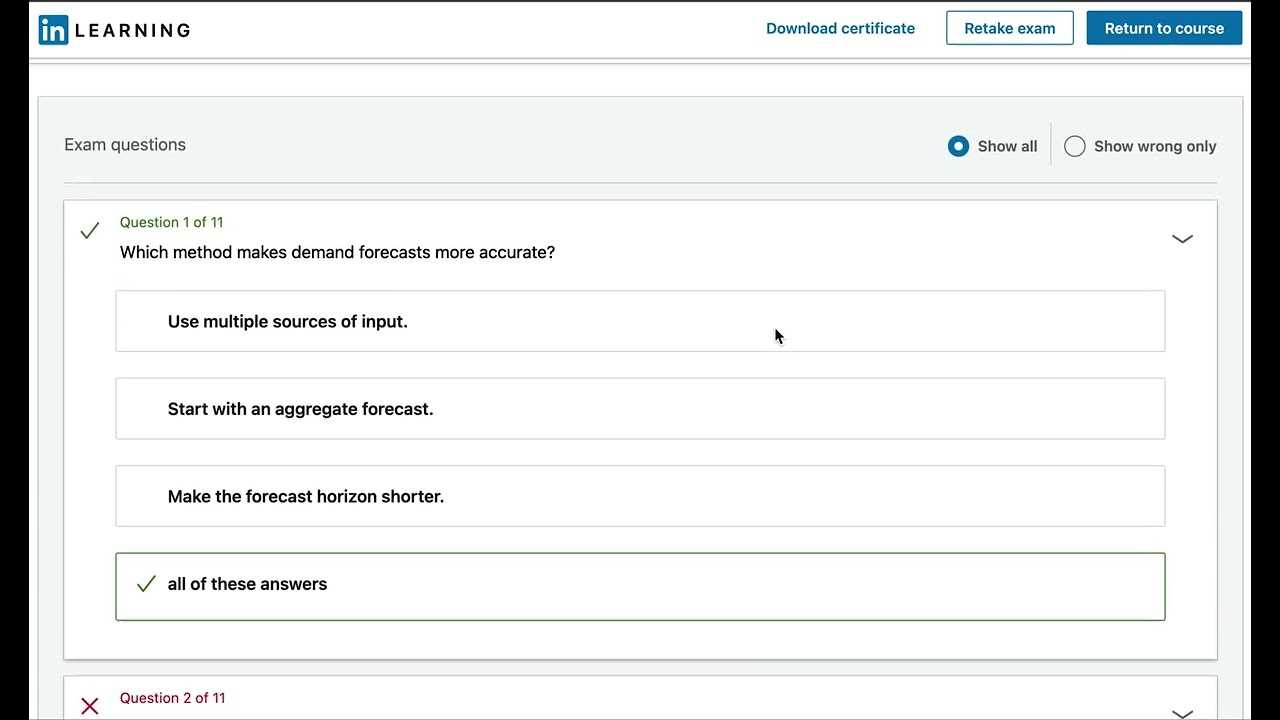 answers to linkedin learning exam