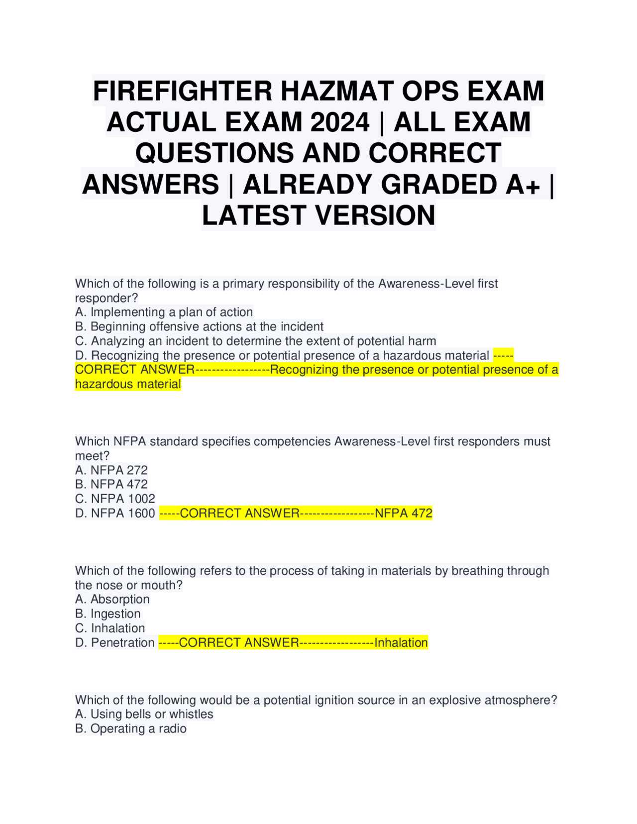 hazmat final exam answers