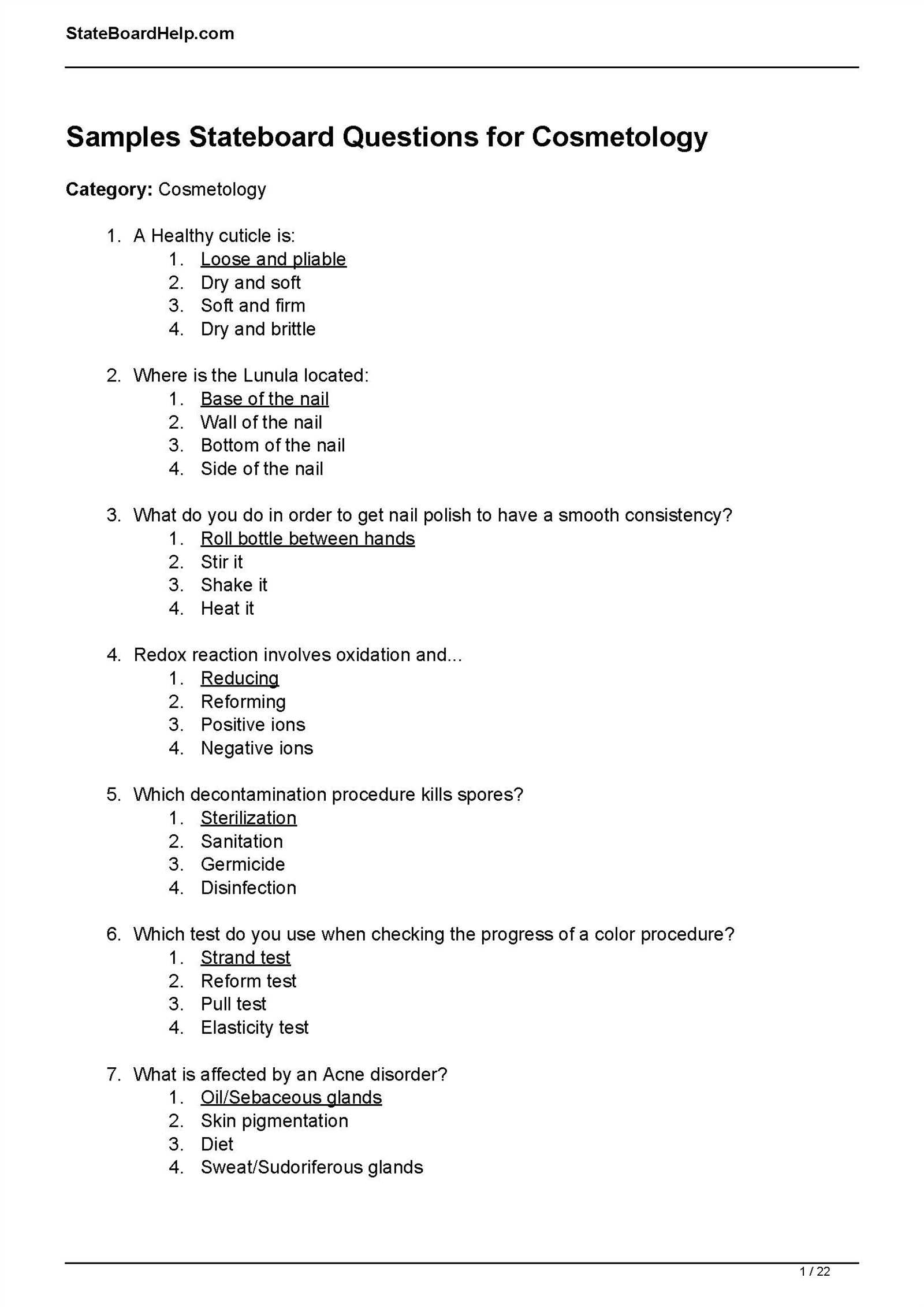 cosmetology exam review questions