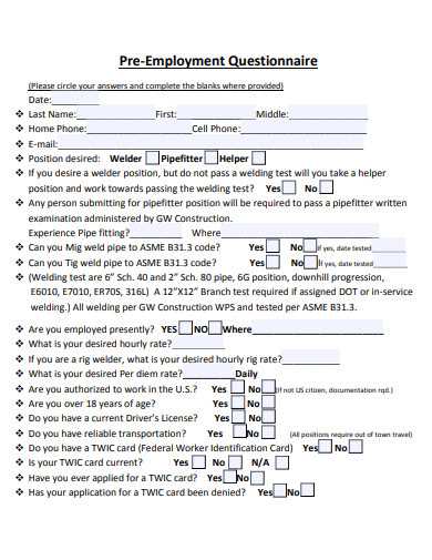 pre employment exam sample with answers