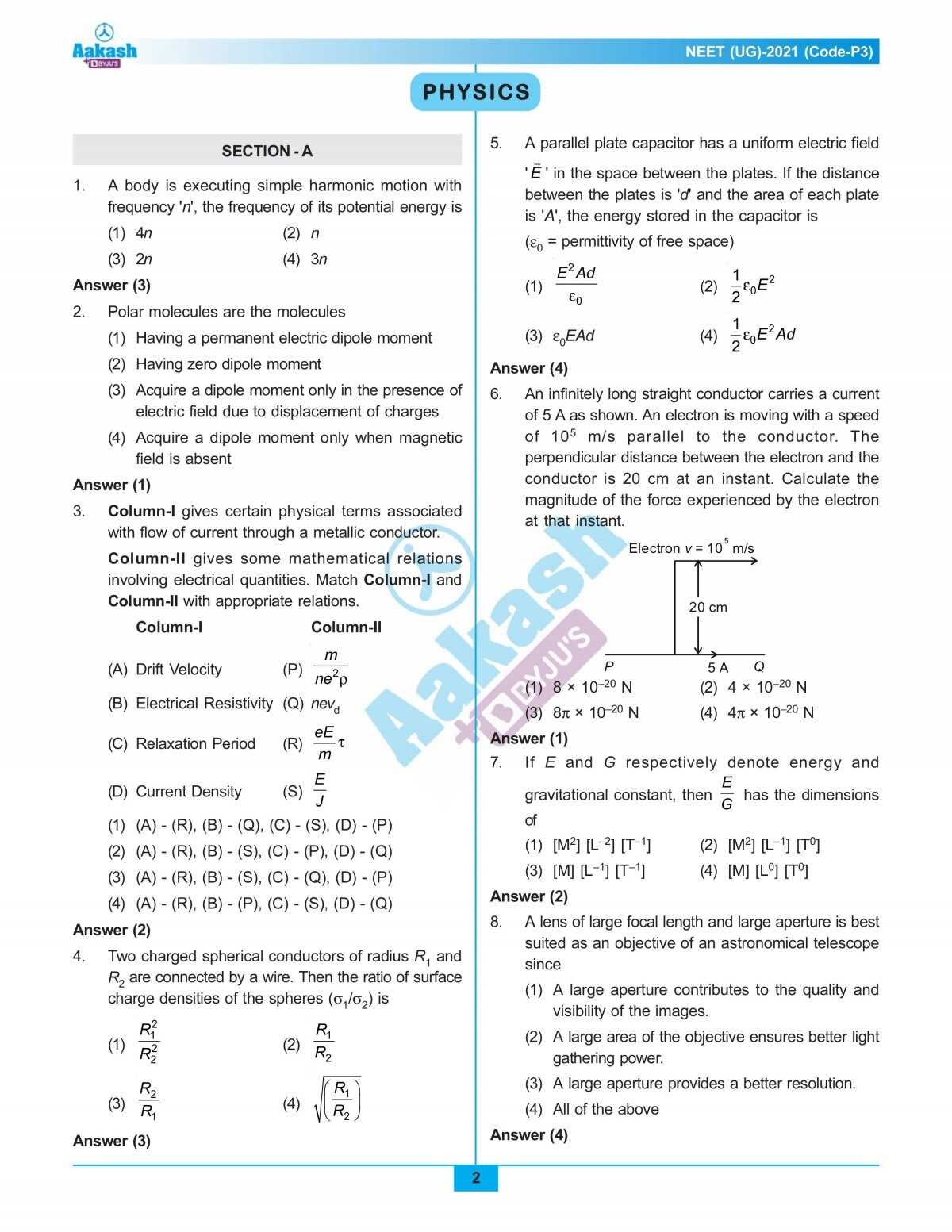 neet exam model question papers with answers