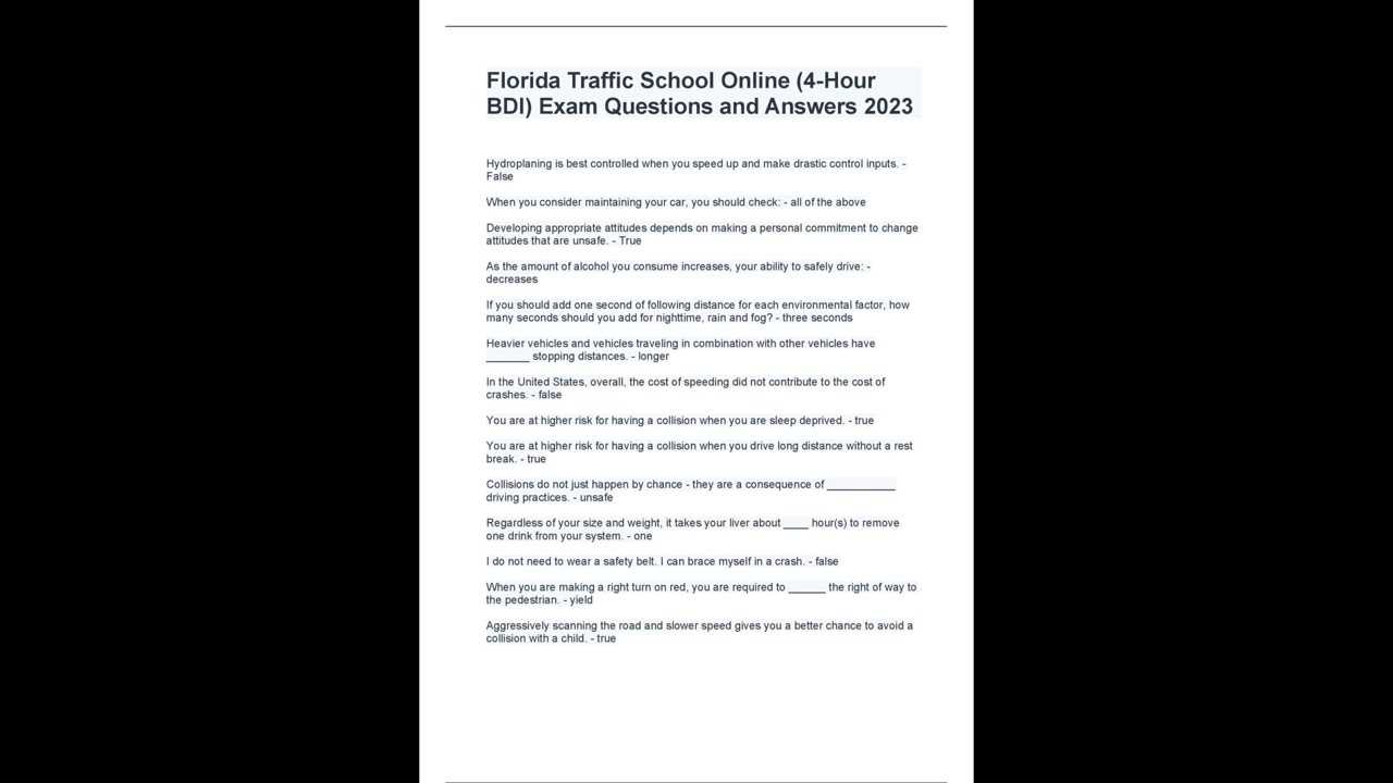 4 hour traffic school test answers