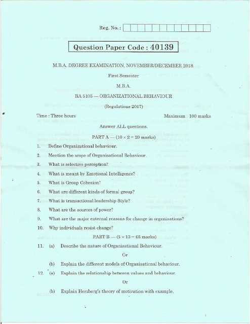 organizational behavior mba exam questions and answers