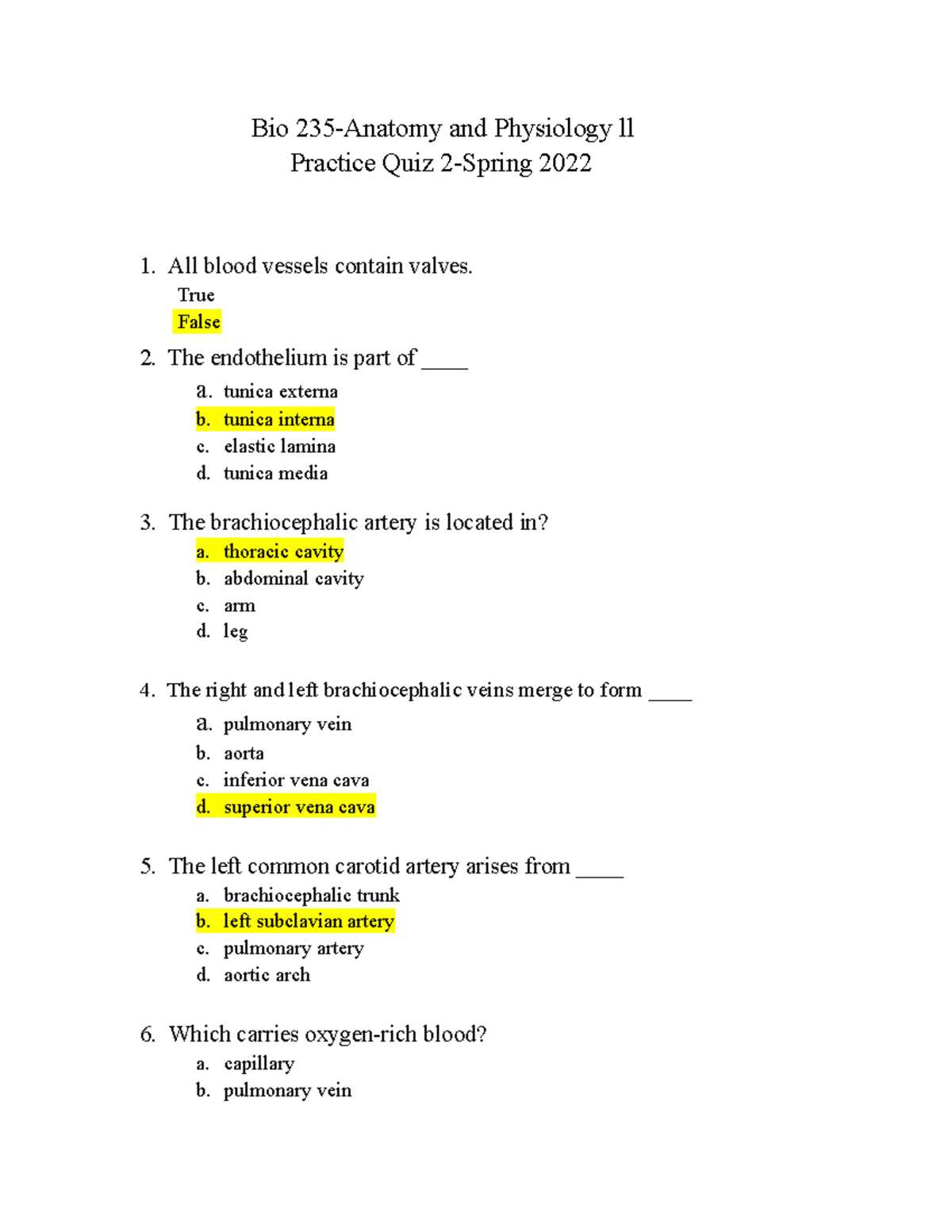 anatomy and physiology exam 2 practice