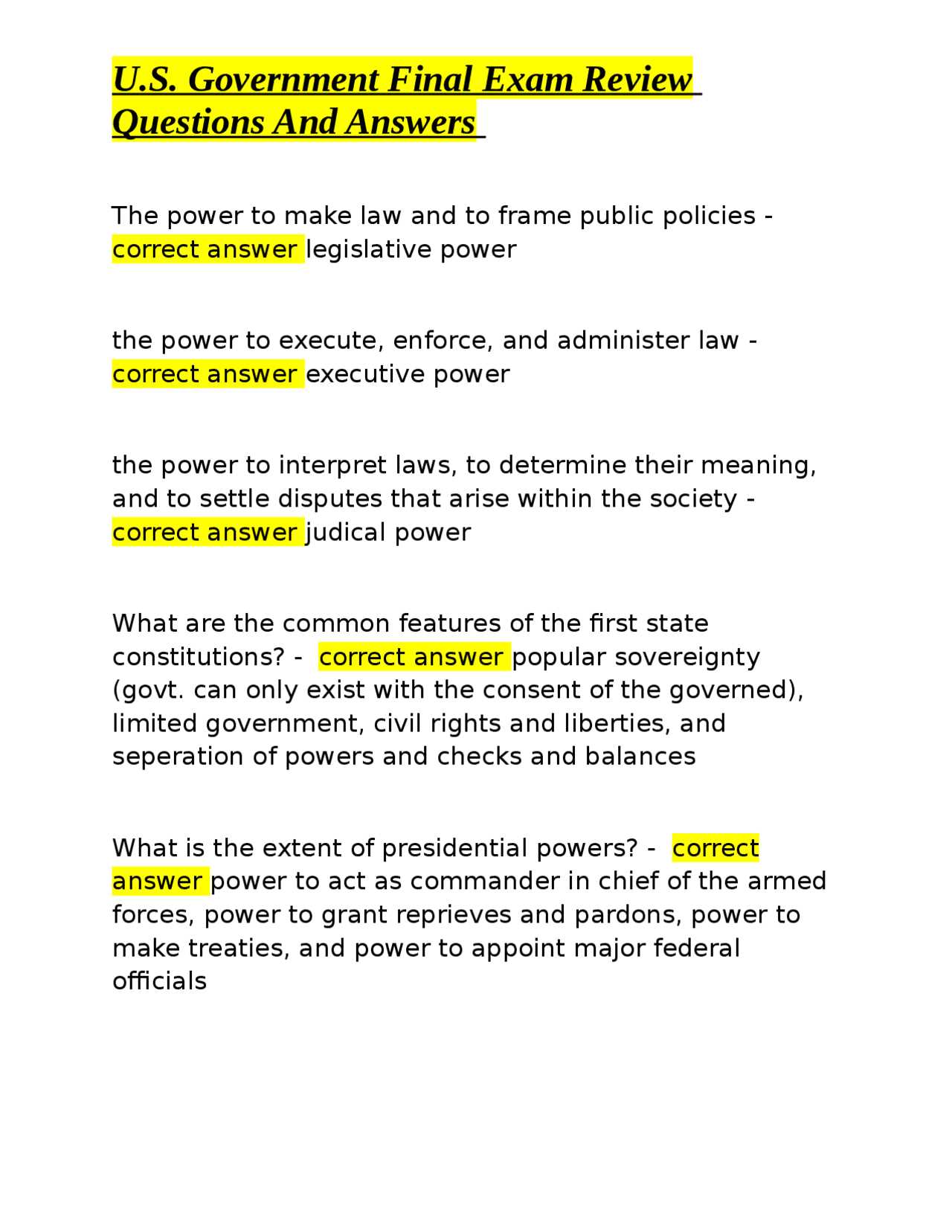 american government final exam answers