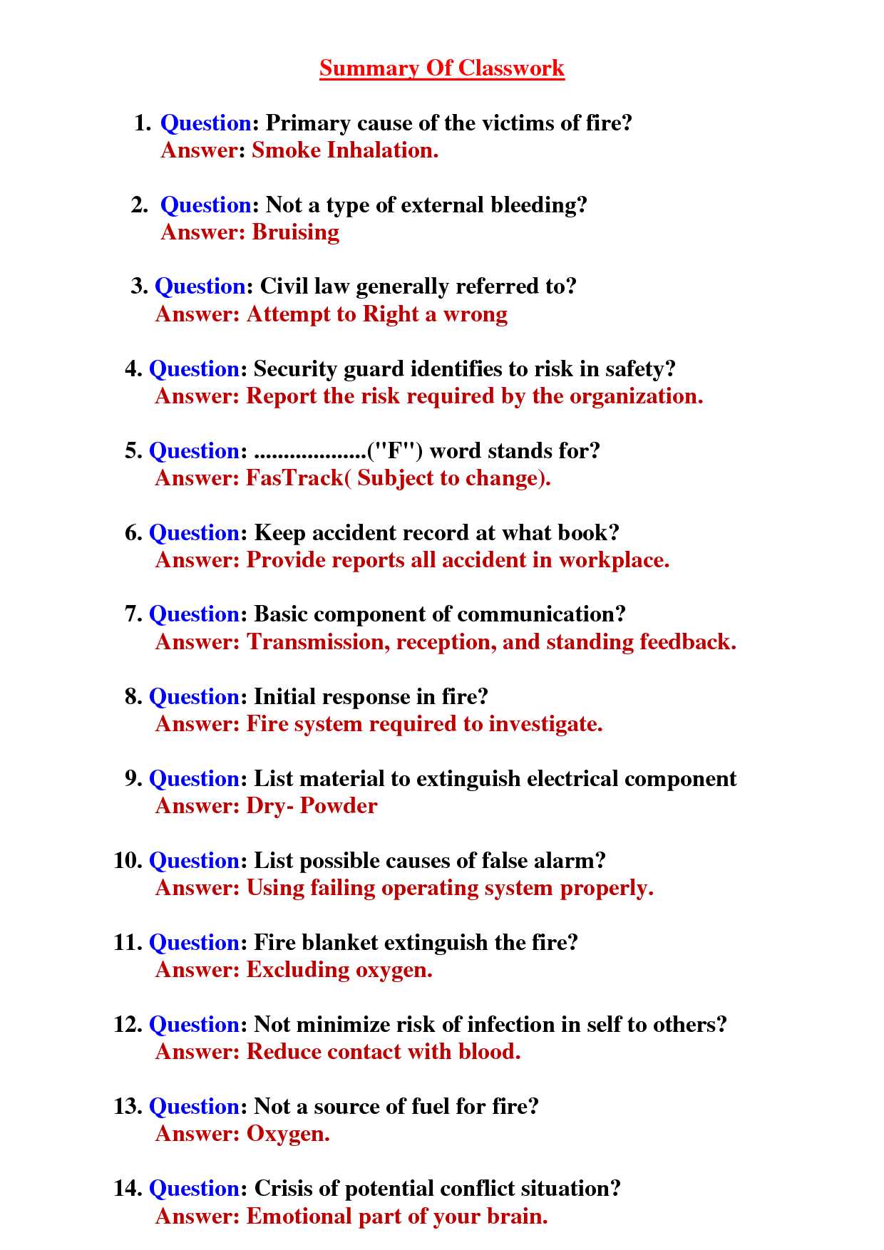fire guard exam answers