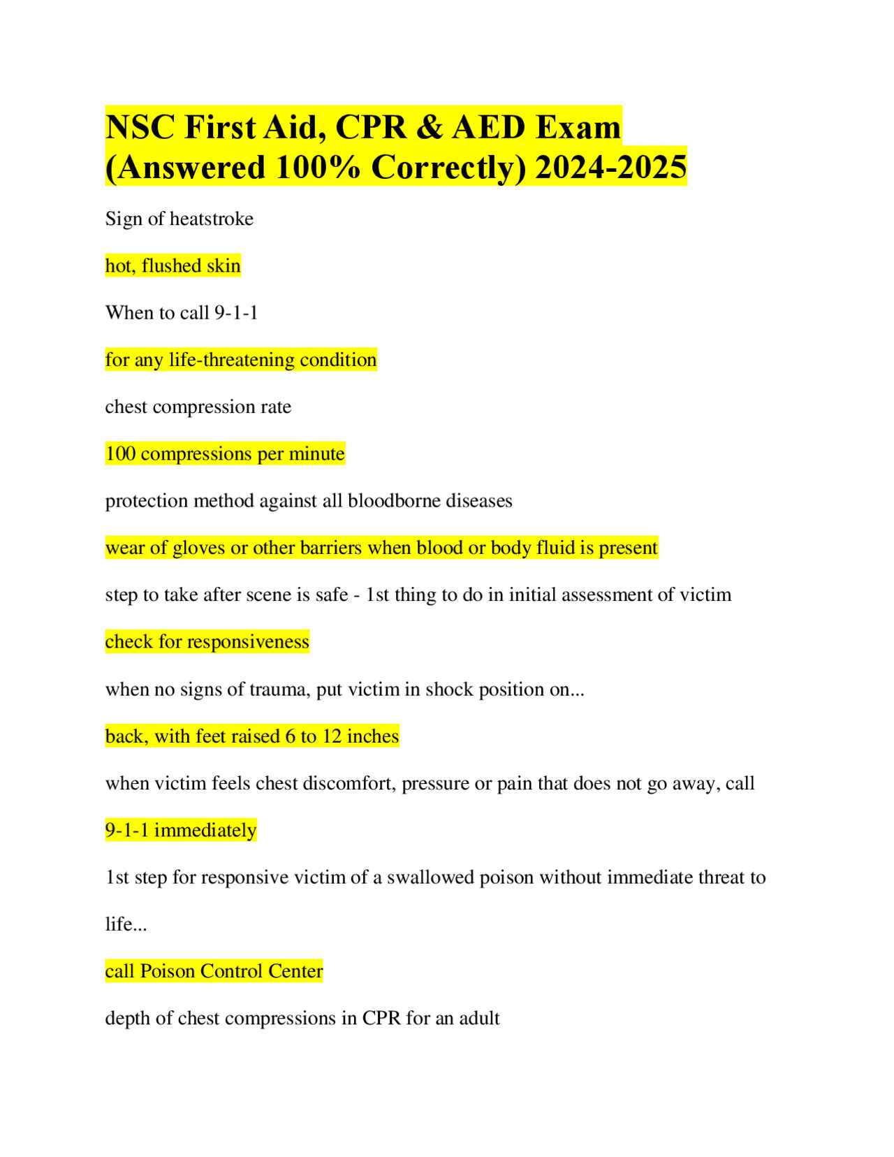 first aid answers exams