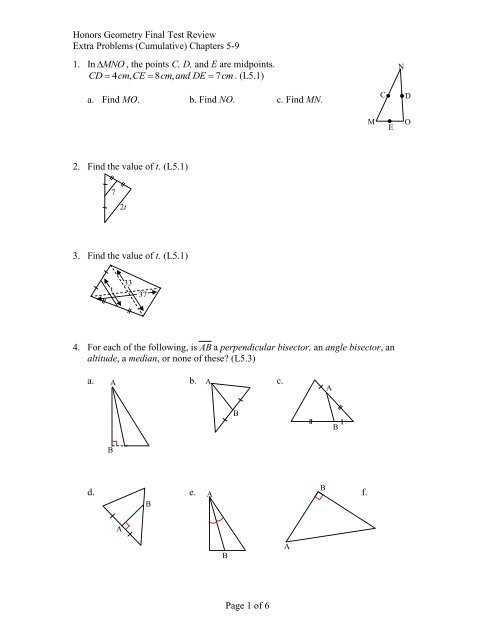 honors geometry final exam answers