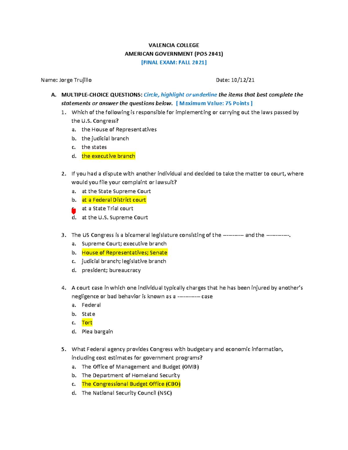 american government final exam answers