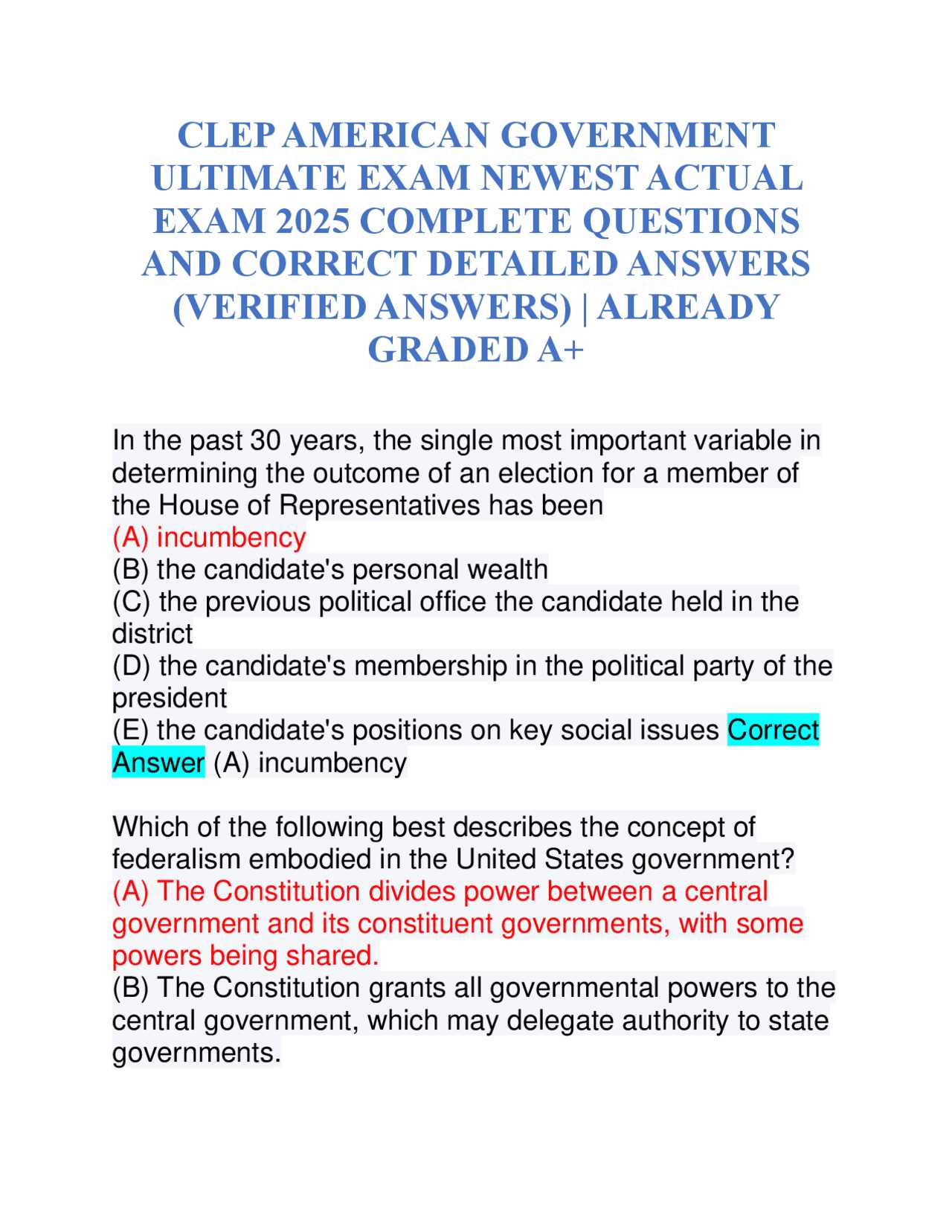 american government final exam answers