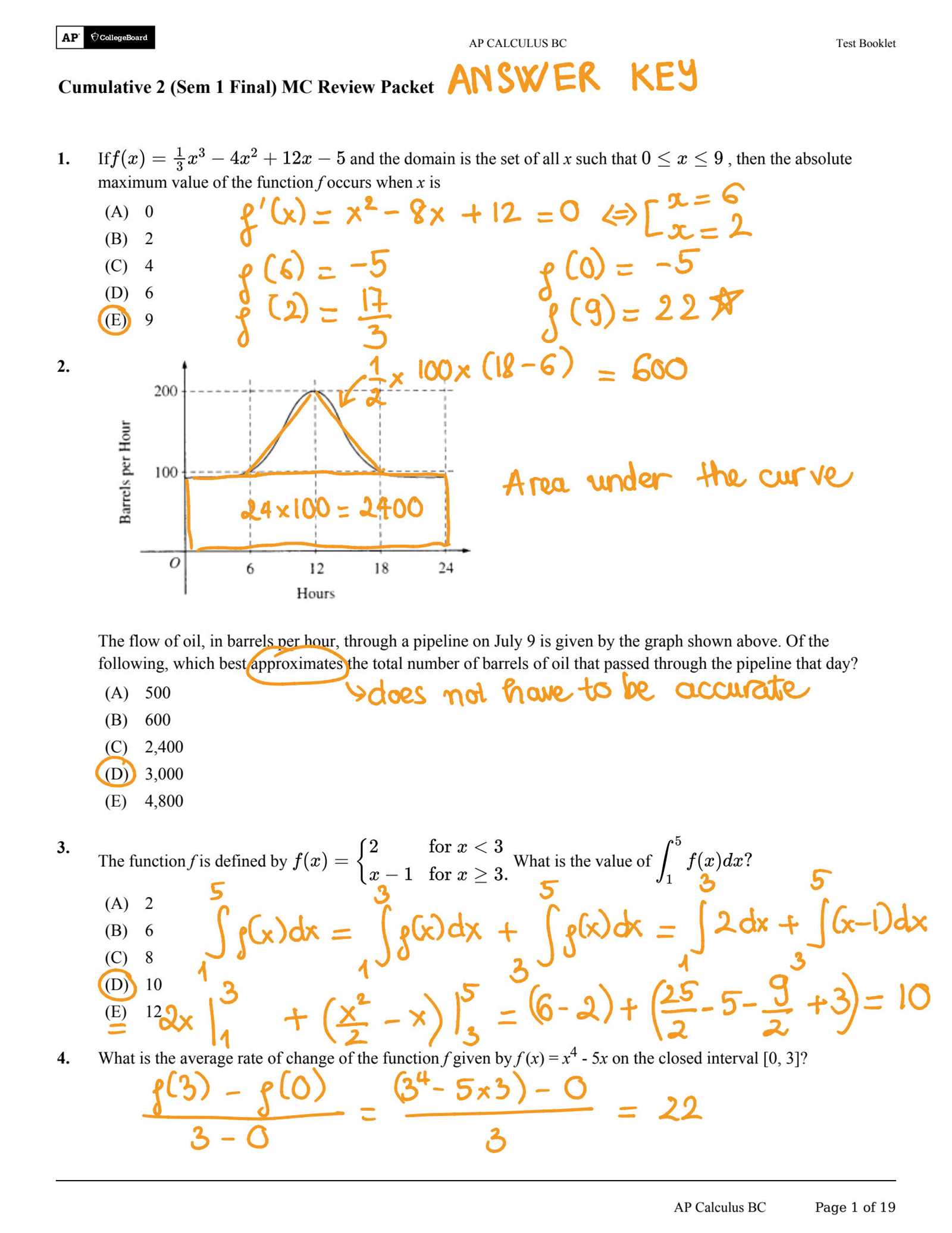 ap calculus ab review packet answers