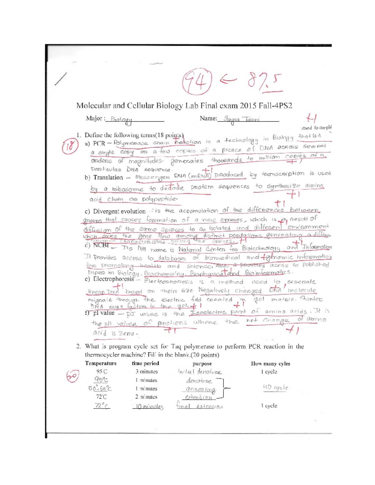 biology lab final exam answers