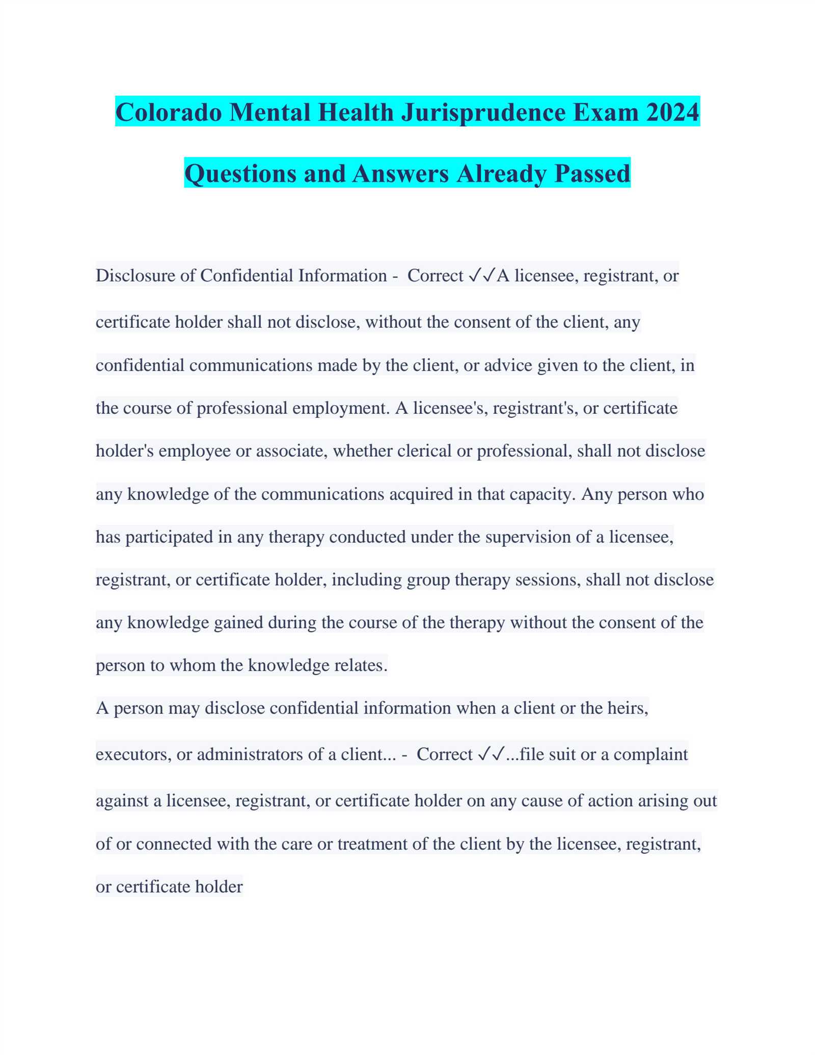 colorado mental health jurisprudence exam answers