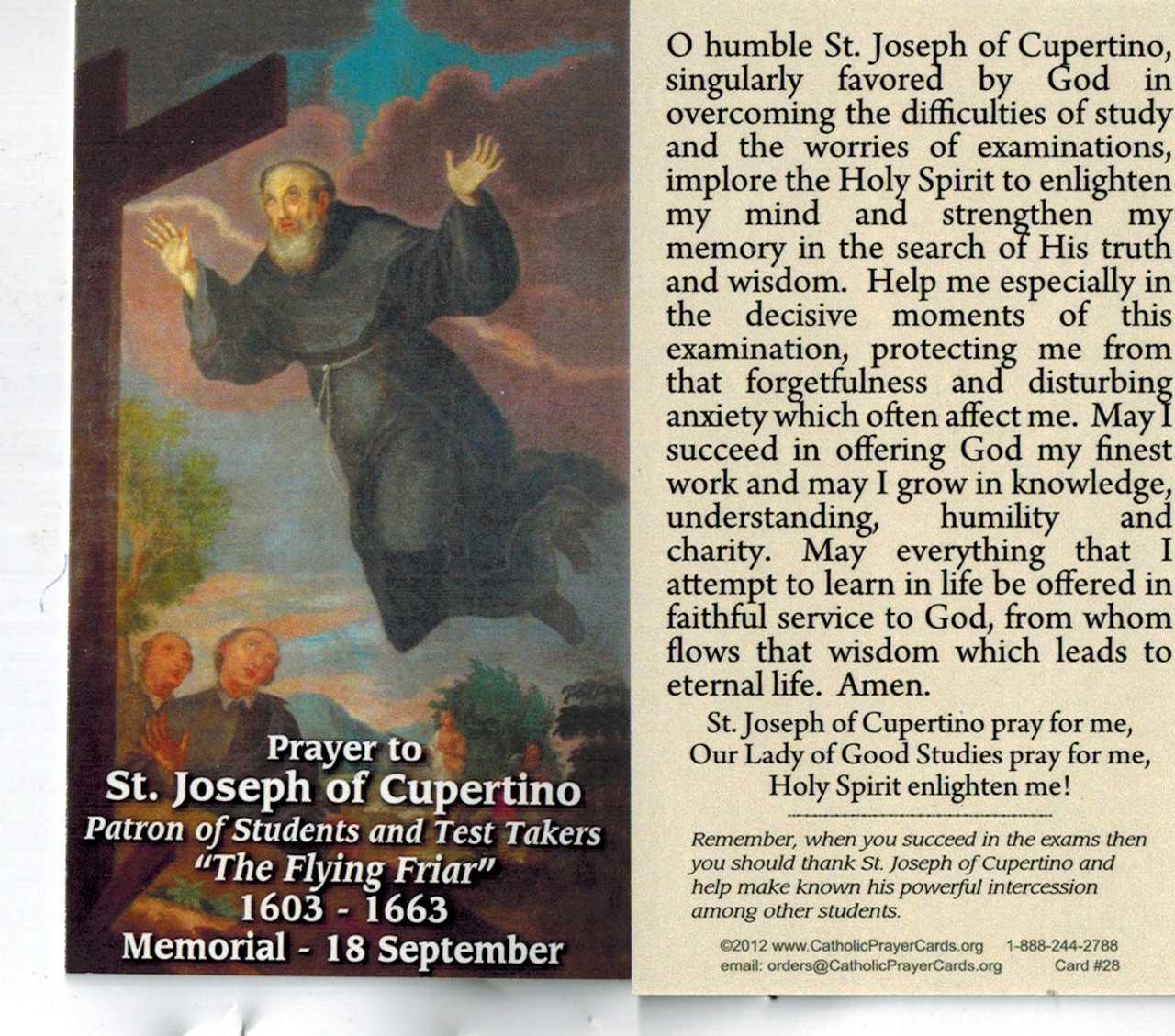 st joseph of cupertino prayer for exams