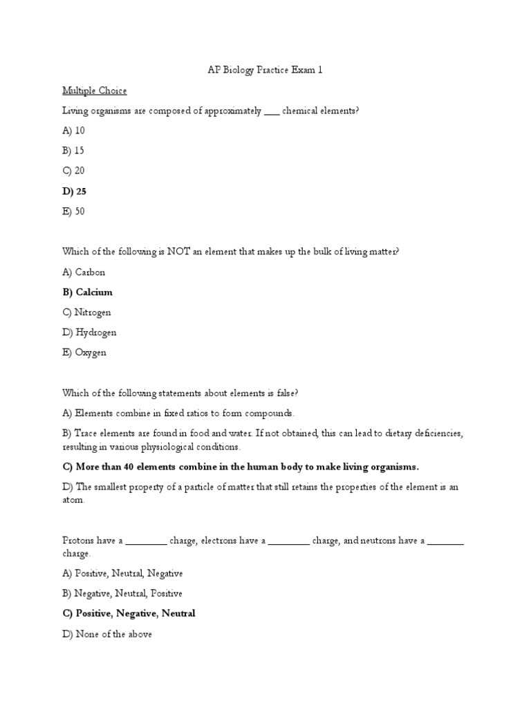 biology 1 practice test answer key