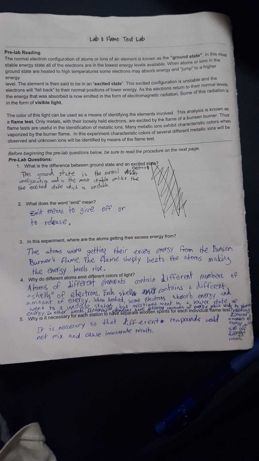 flame test lab answers