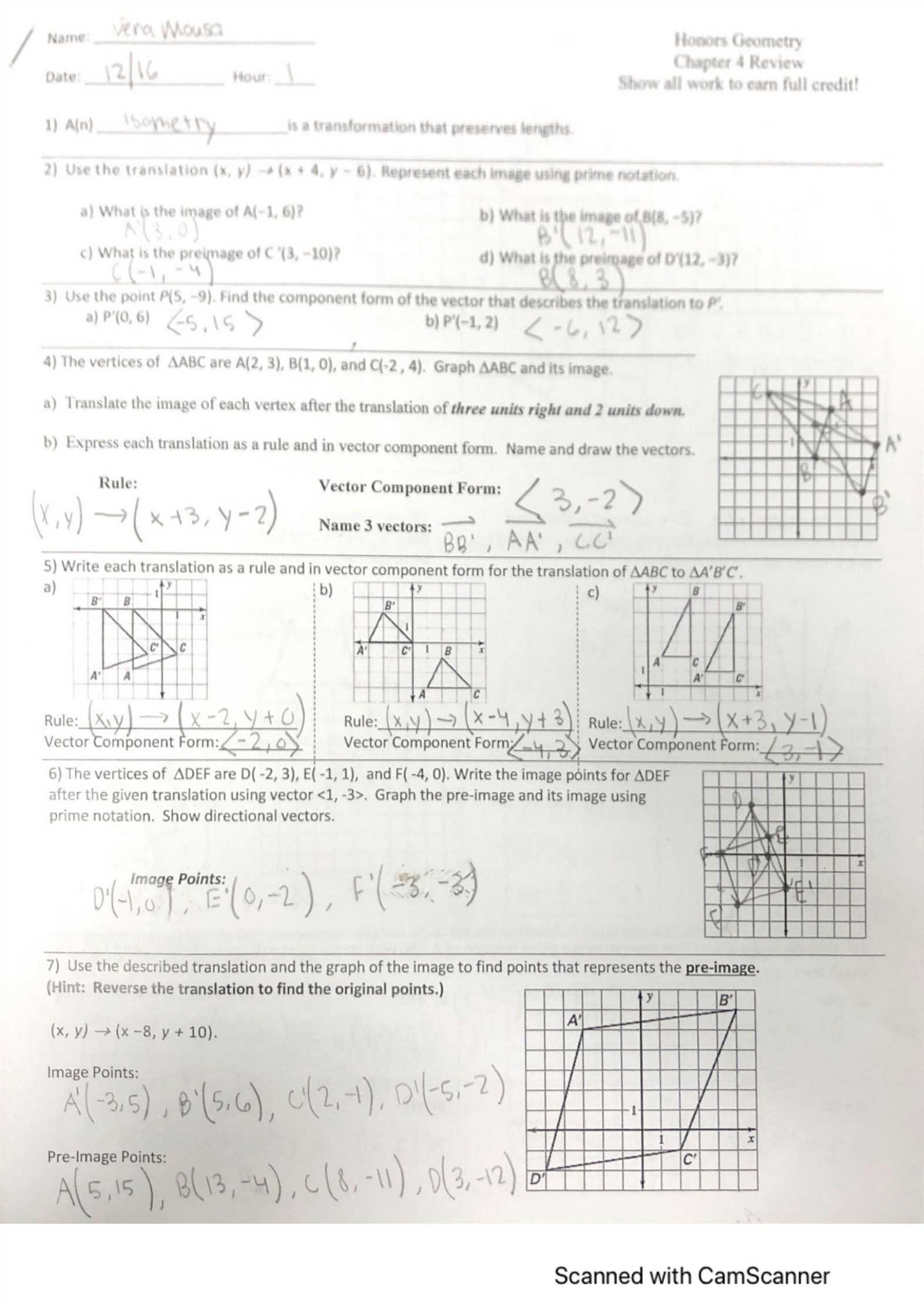 honors geometry final exam answers